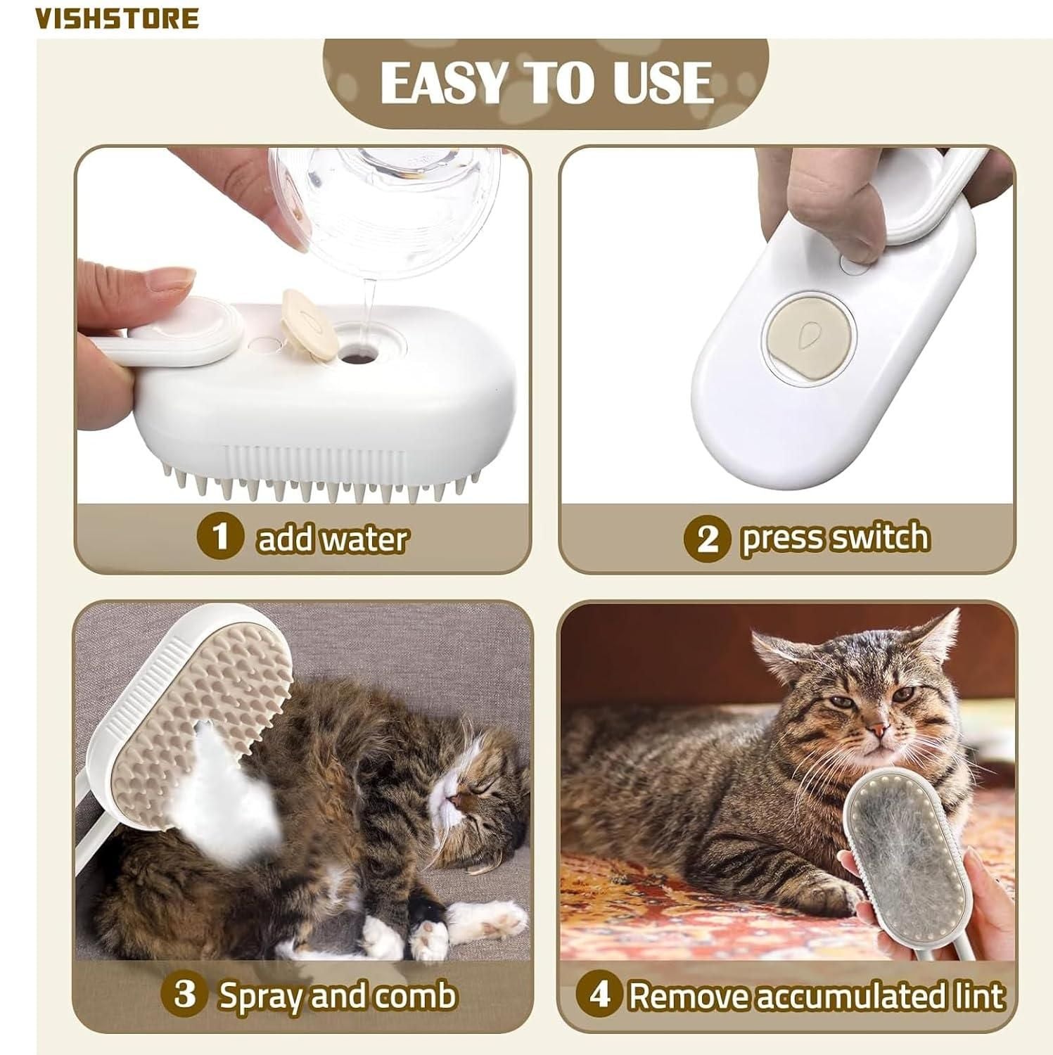 4-in-1 Cat & Dog Grooming Mist Steam Brush